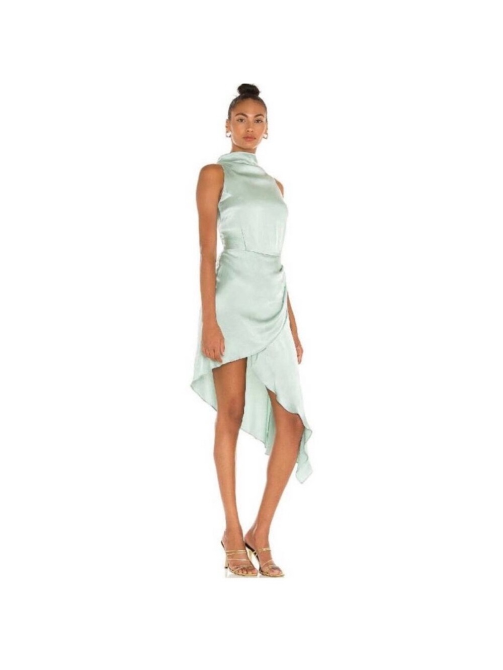 Elliatt Mint Satin High-Neck Asymmetrical Dress